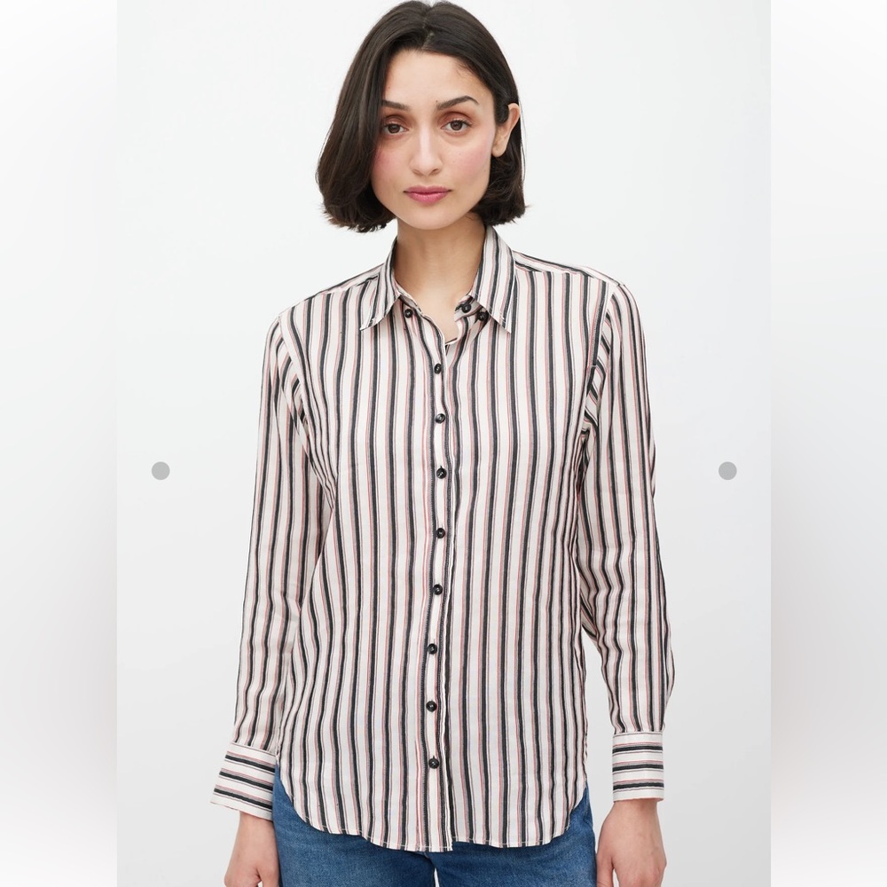 Isabel Marant Striped Button Down Shirt - Black, White, Pink